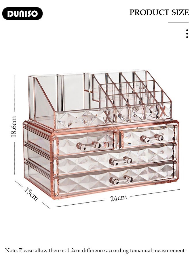 DUNISO Makeup Organizer Acrylic Cosmetic Storage Drawers and Jewelry Display Box For Lipstick Liner Brush Holder, Countertop Storage Box Brush Holder Clear Jewelry Organizer for Countertop, Dresser, Bedroom, Bathroom - Image 4