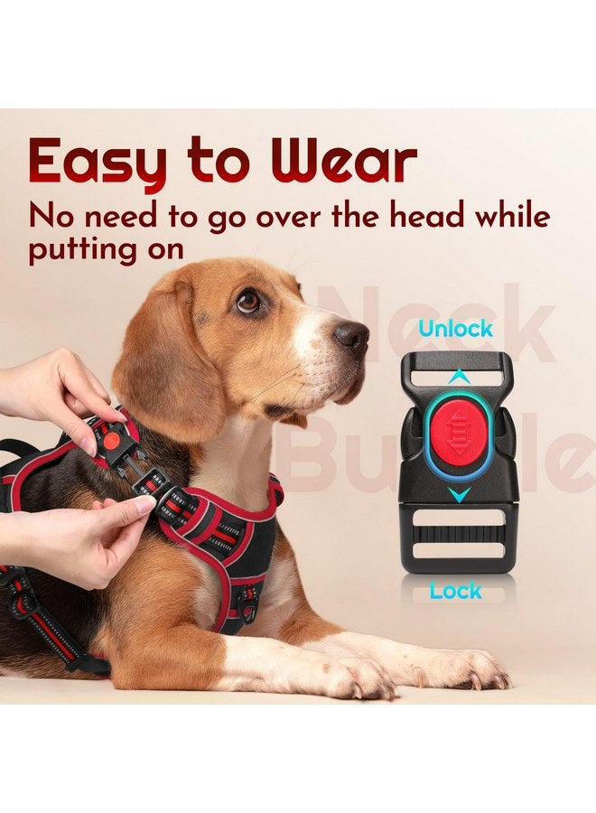 Eagloo Dog Harness for Large Dogs, Easy Wearing with 3 Buckles, Adjustable No Pull Pet Harness with 2 Rings for Walking, No Chock Reflective Soft Padded Vest with Control Handle, Black & Red, L - Image 3