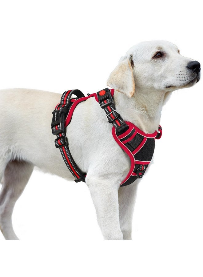 Eagloo Dog Harness for Large Dogs, Easy Wearing with 3 Buckles, Adjustable No Pull Pet Harness with 2 Rings for Walking, No Chock Reflective Soft Padded Vest with Control Handle, Black & Red, L - Image 1