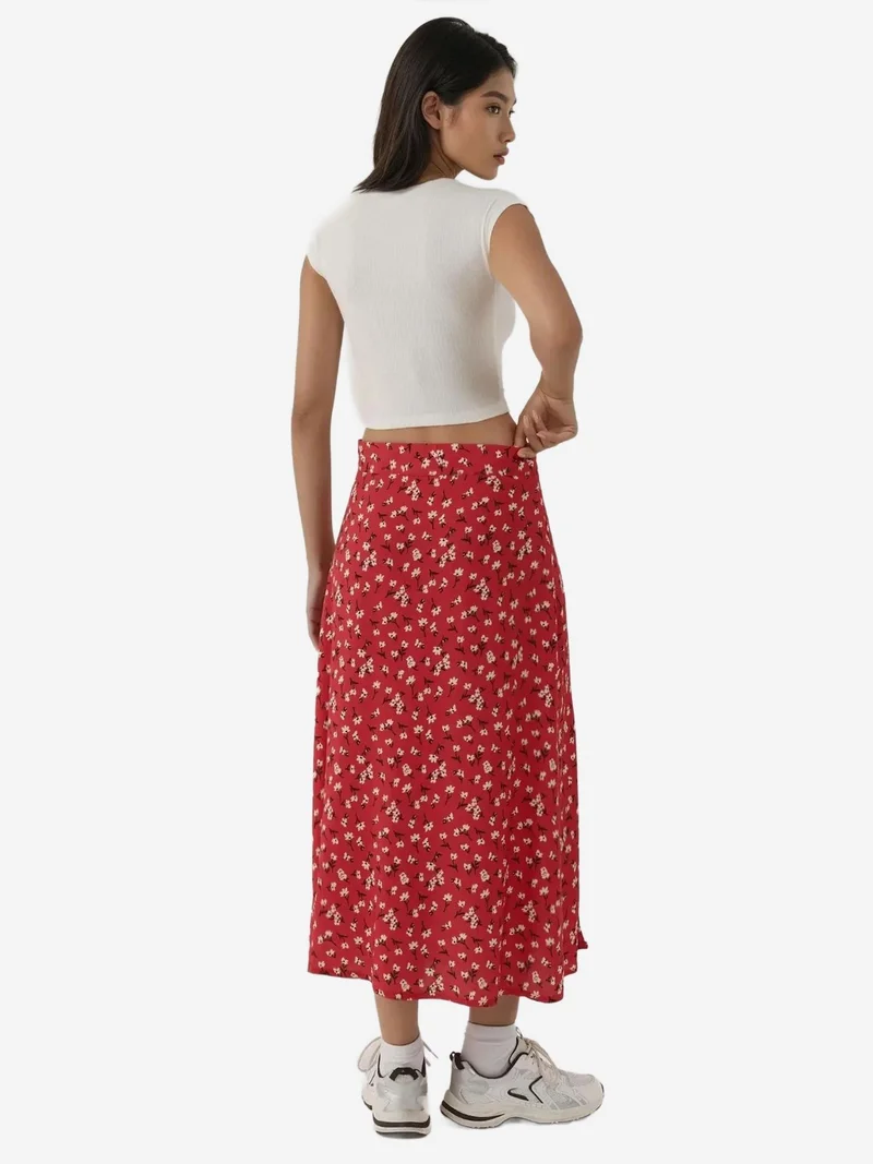 زوبعة تنورة ميدي بخصر عالٍ بنقشة الزهور