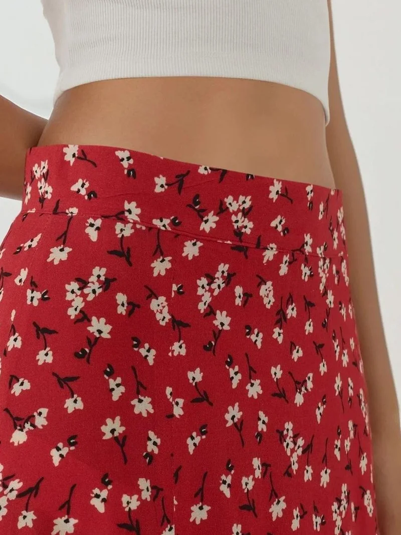 HICCUP Floral High Waist Midi Skirt
