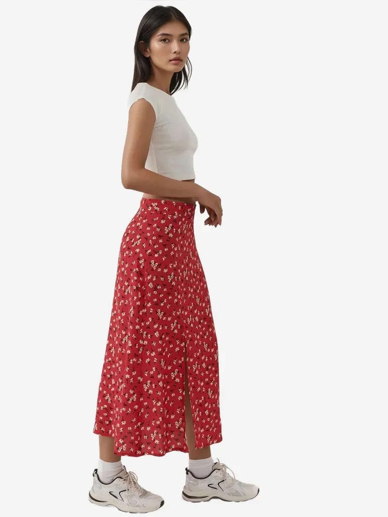 HICCUP Floral High Waist Midi Skirt