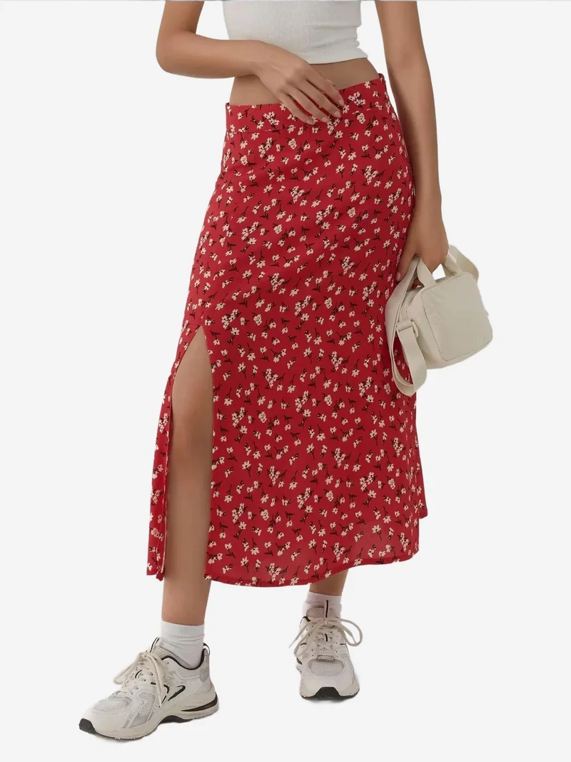Floral High Waist Midi Skirt