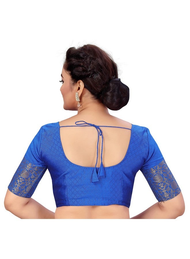 Studio Shringaar Studio Shringaar Women's Readymade Brocade Saree Blouse with Kanjivaram Border Elbow Length Sleeves(Royal Blue, 46) - Image 3