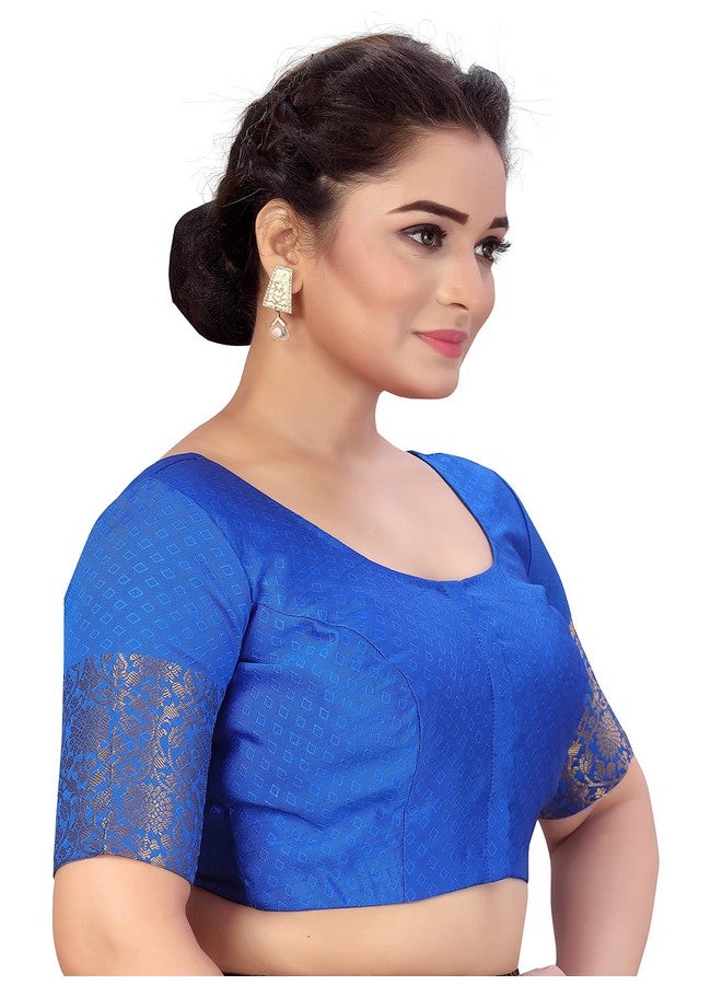 Studio Shringaar Studio Shringaar Women's Readymade Brocade Saree Blouse with Kanjivaram Border Elbow Length Sleeves(Royal Blue, 46) - Image 2
