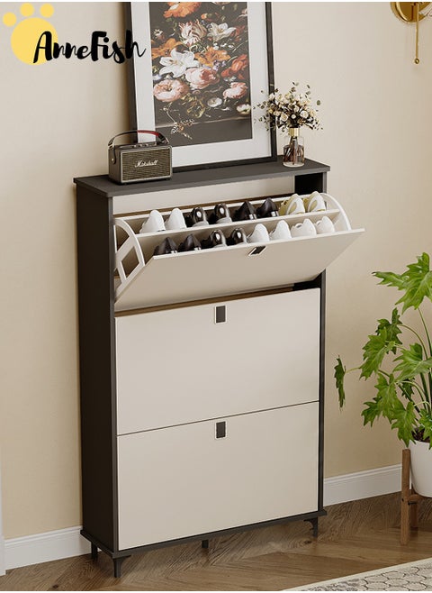 3 Tier Freestanding Shoe Cabinet with Drawers for Entryway Shoe Storage Rack Organizer with Large Top Board Shoe Cabinet with Adjustable Width Drawers 82*25*122.5cm