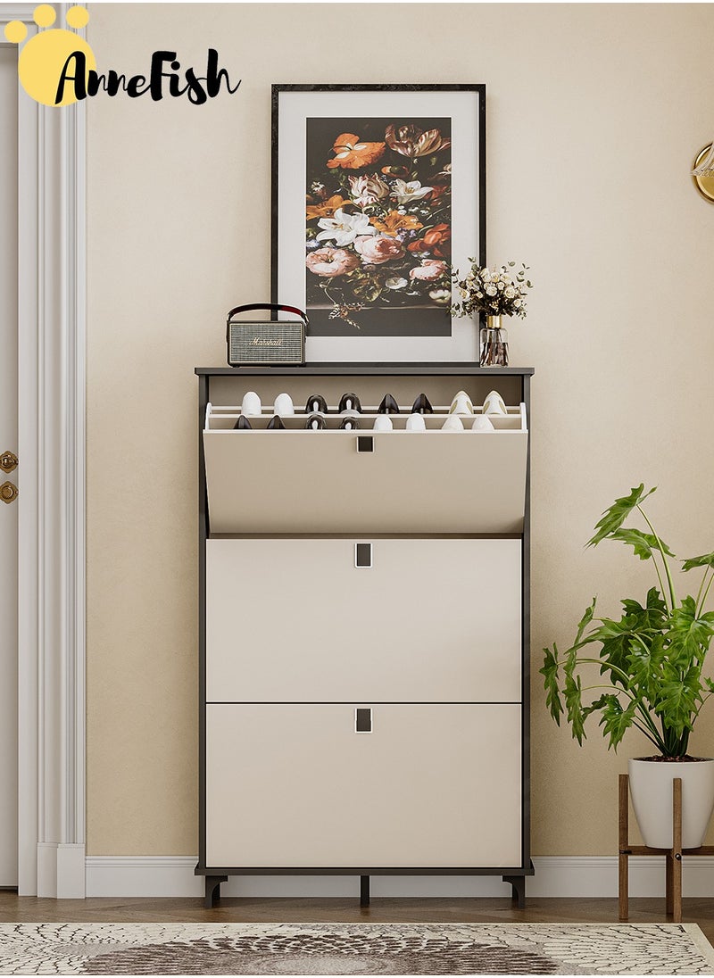 AnneFish - 3 Tier Freestanding Shoe Cabinet with Drawers for Entryway Shoe Storage Rack Organizer with Large Top Board Shoe Cabinet with Adjustable Width Drawers 82*25*122.5cm - Image 1