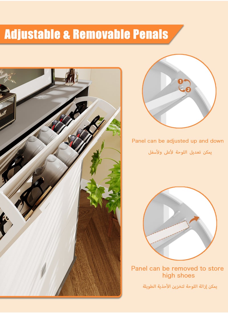 AnneFish - 3 Tier Freestanding Shoe Cabinet with Drawers for Entryway Shoe Storage Rack Organizer with Large Top Board Shoe Cabinet with Adjustable Width Drawers 82*25*122.5cm - Image 1