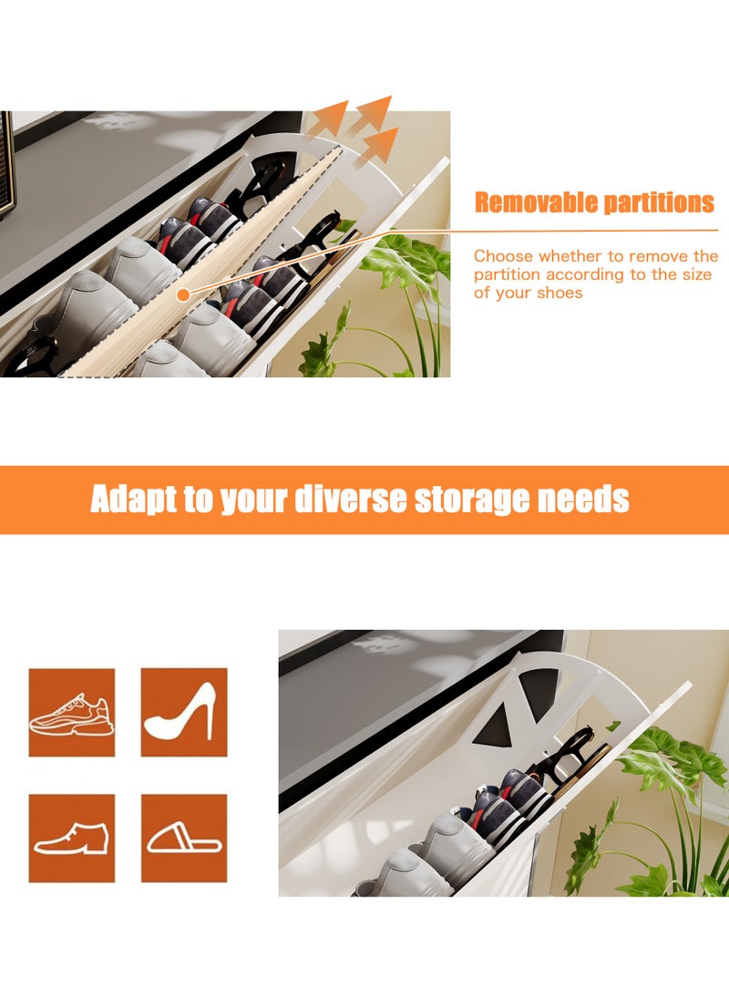 AnneFish - 3 Tier Freestanding Shoe Cabinet with Drawers for Entryway Shoe Storage Rack Organizer with Large Top Board Shoe Cabinet with Adjustable Width Drawers 82*25*122.5cm - Image 1