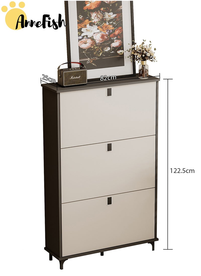 AnneFish - 3 Tier Freestanding Shoe Cabinet with Drawers for Entryway Shoe Storage Rack Organizer with Large Top Board Shoe Cabinet with Adjustable Width Drawers 82*25*122.5cm - Image 1