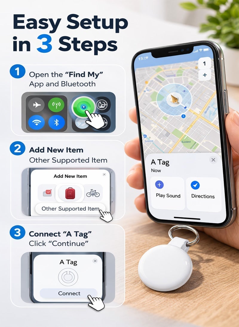 فونڤوي جهاز تتبع بلوتوث متوافق مع Apple Find My – مجموعة من 1 قطع (iOS فقط)، محدد مفاتيح وملحقات ذكية ببطارية قابلة للاستبدال للمفاتيح، الحقائب، المحافظ، الأمتعة والحيوانات الأليفة - Image 5