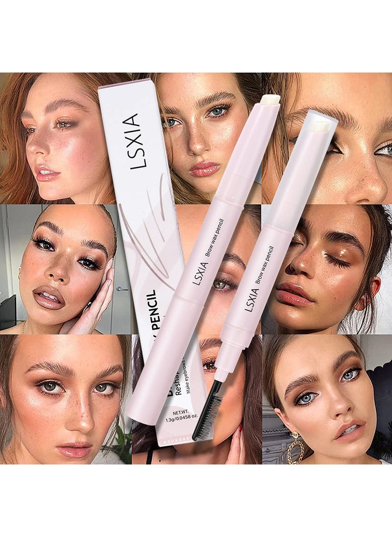 LSxia Doubleheaded Eye Brow Wax Pen 2 in 1 Clear Eyebrow Gel Pencil with Eyebrow Comb Waterproof Brow GelEyebrow Styling SoapEyebrow Wax Pencil for Reshape the Boundary 3D Eyebrows Makeup 