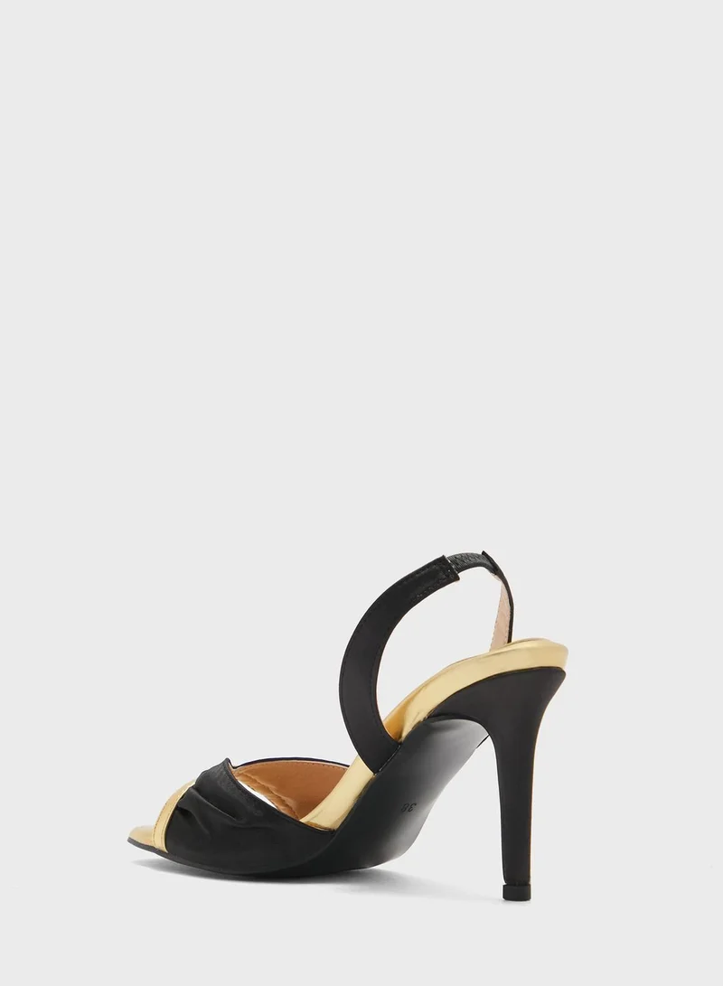 خزانة V Detail Metallic Trim Slingback Sandal
