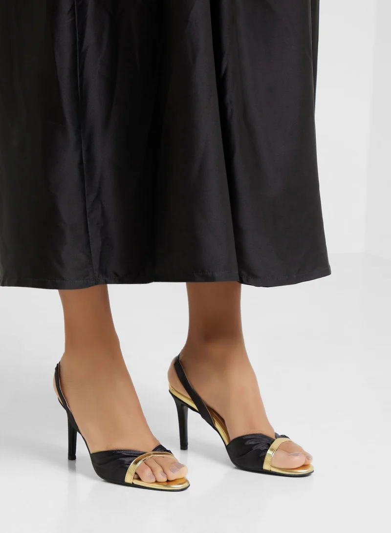 خزانة V Detail Metallic Trim Slingback Sandal