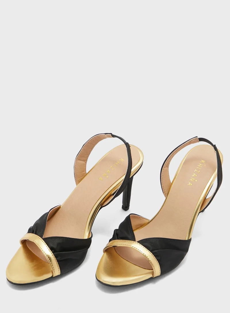 خزانة V Detail Metallic Trim Slingback Sandal