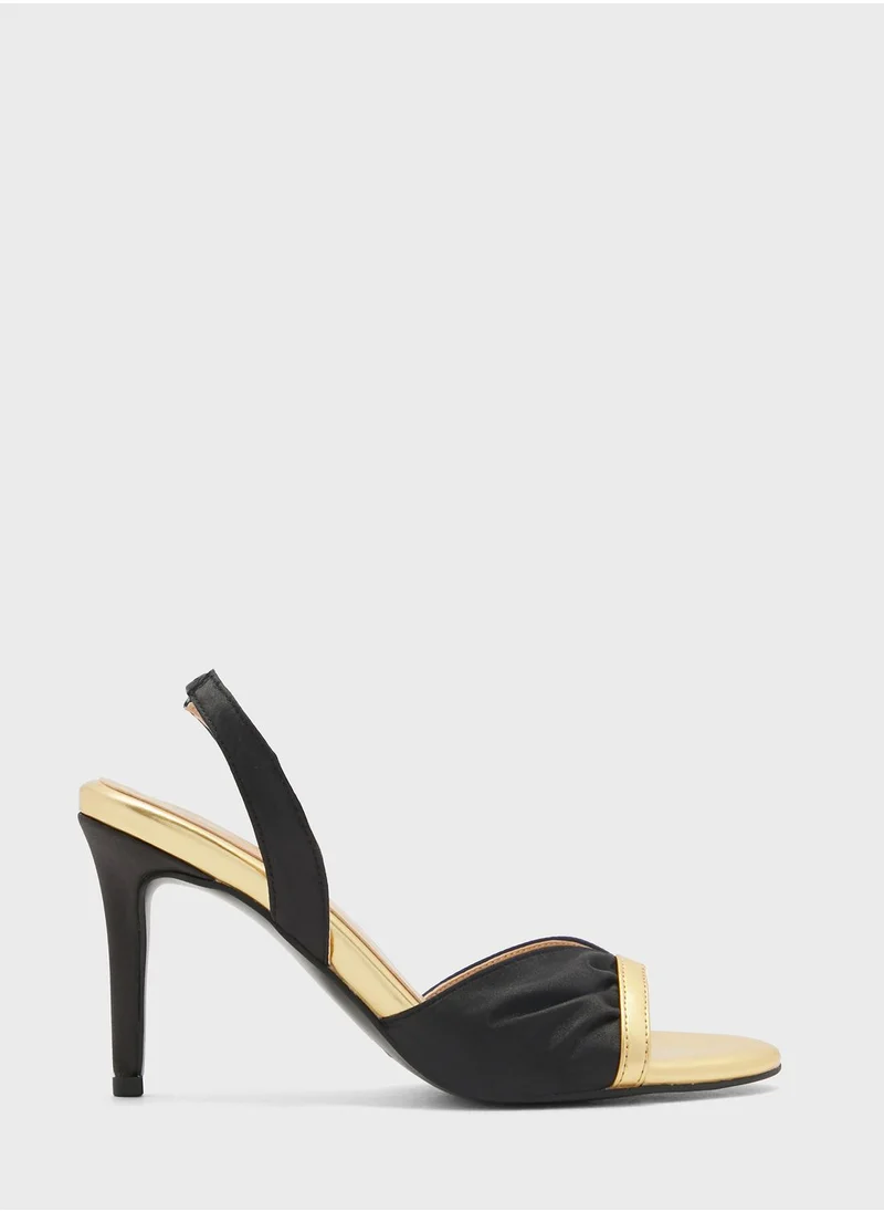 خزانة V Detail Metallic Trim Slingback Sandal