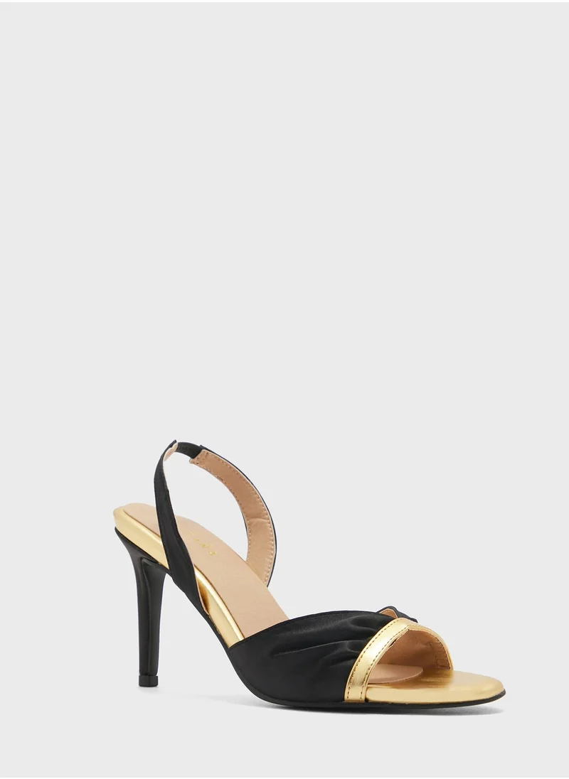 خزانة V Detail Metallic Trim Slingback Sandal