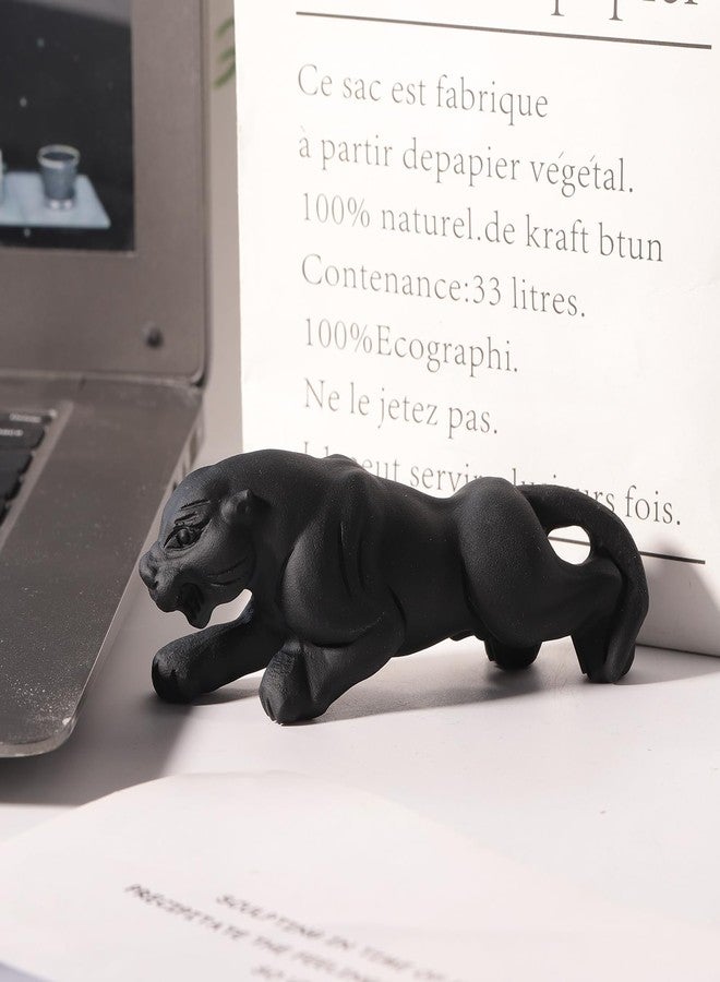 Rockcloud Hand-Carved Natural Black Obsidian Panther Stone Figurine, Animals Stone Statue Collectible Sculpture for Home Office Decoration - Image 5