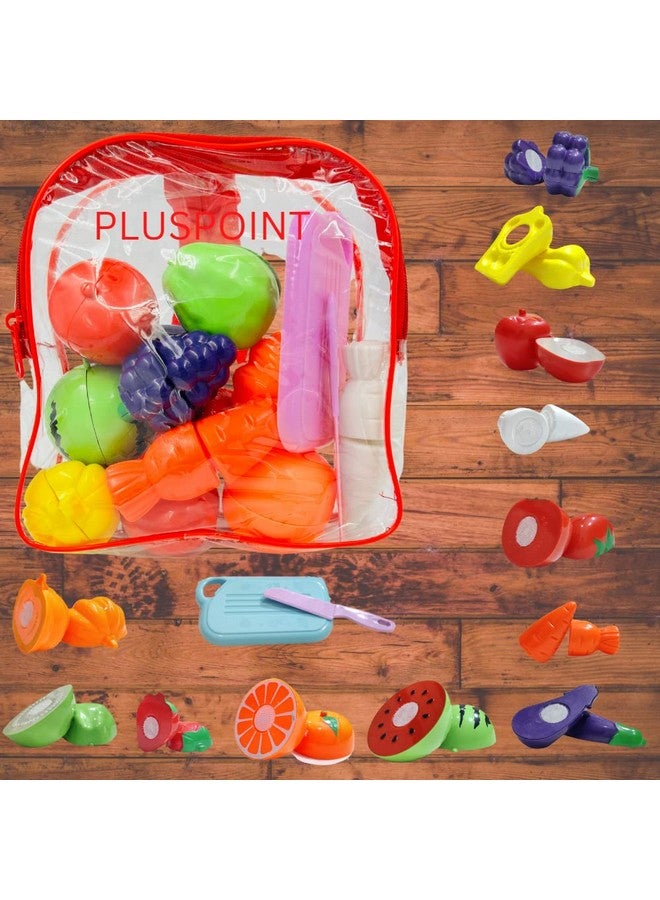 بلس بوينت مجموعة ألعاب تقطيع الطعام من PLUSPOINT مكونة من 14 قطعة مع حقيبة تخزين، لعبة تقطيع الطعام في المطبخ، لعبة تقطيع الفواكه والخضروات، مجموعة ألعاب تظاهرية للطعام، ألعاب تعليمية للتنمية المبكرة، هدايا للأطفال الصغار والفتيات (حقيبة ظهر مكونة من 14 قطعة) - Image 2