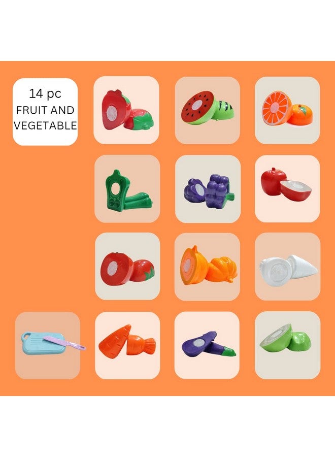 بلس بوينت مجموعة ألعاب تقطيع الطعام من PLUSPOINT مكونة من 14 قطعة مع حقيبة تخزين، لعبة تقطيع الطعام في المطبخ، لعبة تقطيع الفواكه والخضروات، مجموعة ألعاب تظاهرية للطعام، ألعاب تعليمية للتنمية المبكرة، هدايا للأطفال الصغار والفتيات (حقيبة ظهر مكونة من 14 قطعة) - Image 3