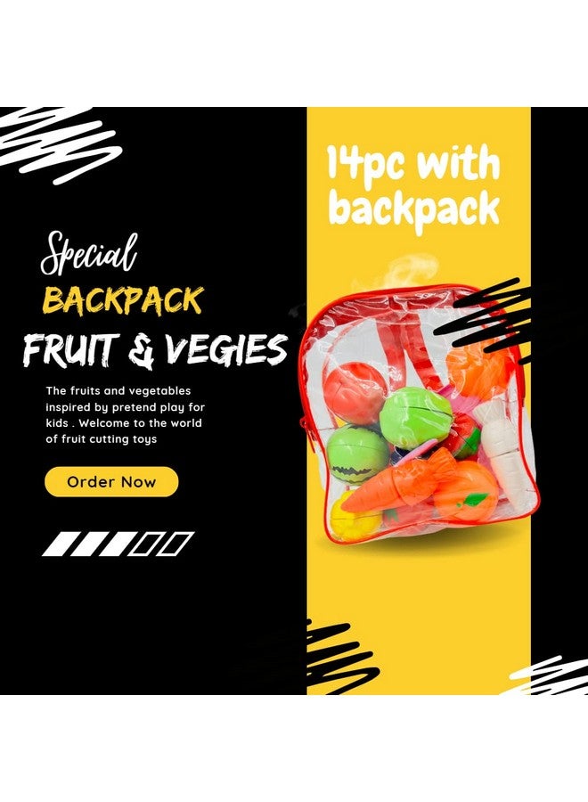 بلس بوينت مجموعة ألعاب تقطيع الطعام من PLUSPOINT مكونة من 14 قطعة مع حقيبة تخزين، لعبة تقطيع الطعام في المطبخ، لعبة تقطيع الفواكه والخضروات، مجموعة ألعاب تظاهرية للطعام، ألعاب تعليمية للتنمية المبكرة، هدايا للأطفال الصغار والفتيات (حقيبة ظهر مكونة من 14 قطعة) - Image 5