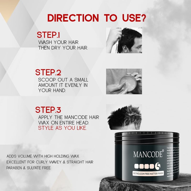 MAN CODE Mancode Power Wax Pro Hair Styling Cream Wax Level 5  24 Hour Strong Hold  Matte Finish  Easy to Wash  Flexible Styling  Nourishing Formula with Coconut Oil  Vitamin E  100ml  - Image 5