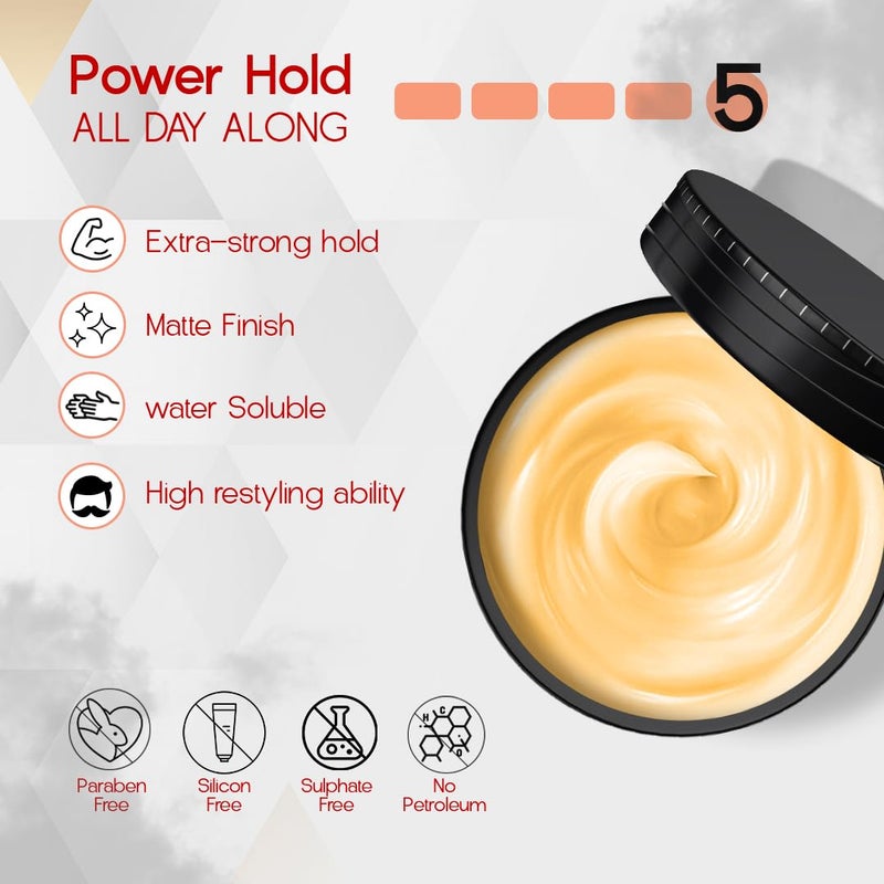 MAN CODE Mancode Power Wax Pro Hair Styling Cream Wax Level 5  24 Hour Strong Hold  Matte Finish  Easy to Wash  Flexible Styling  Nourishing Formula with Coconut Oil  Vitamin E  100ml  - Image 3