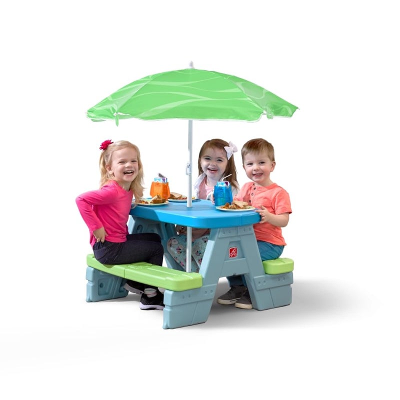 Step2 Sun & Shade Kids Picnic Table with Removeable Umbrella, Indoor/Outdoor Toys, Fits 4 Children, Made of Durable Plastic, For Toddlers 1.5-4 Years Old - Image 4