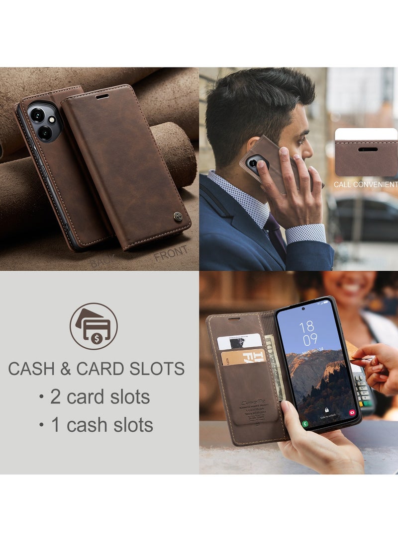 CaseMe Phone Case Luxury PU Leather Design 013 Flip Cover Card Slot Holder Cover For Honor 400  (Coffe) - Image 3