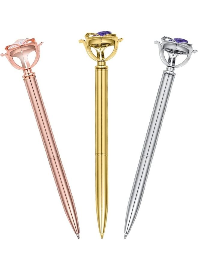 NIBEMINENT 3-Piece Diamond Crystal Ballpoint Pen Silver/Rose Gold/Gold - Image 1