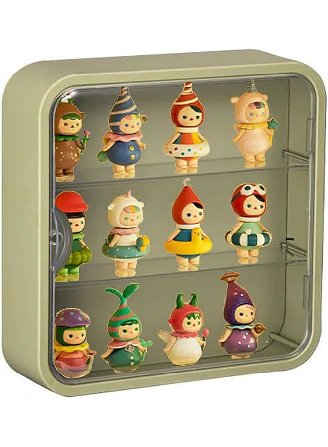 The Bros Clear Display Case for Figures, Wall Mounted Figurine Storage Box, Clear Acrylic Display Box with Door, 3 Tier Dust Proof Figurine Storage Box for Lego, Collectibles, Figurine Storage, Green - Image 1