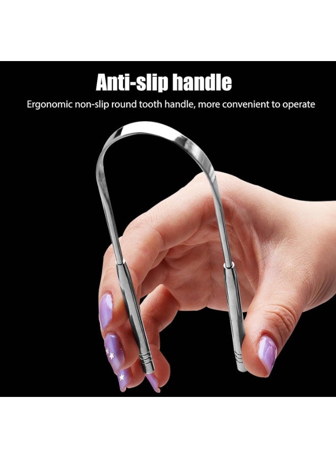 مكشطة اللسان المصنوعة من الفولاذ المقاوم للصدأ على شكل حرف U من Zlongron هي فرشاة لسان للعناية بالفم تعمل على إزالة رائحة الفم الكريهة، وهي متينة وسهلة التنظيف مع حافظة. توفر لك يومًا من التنفس المنعش. - Image 3