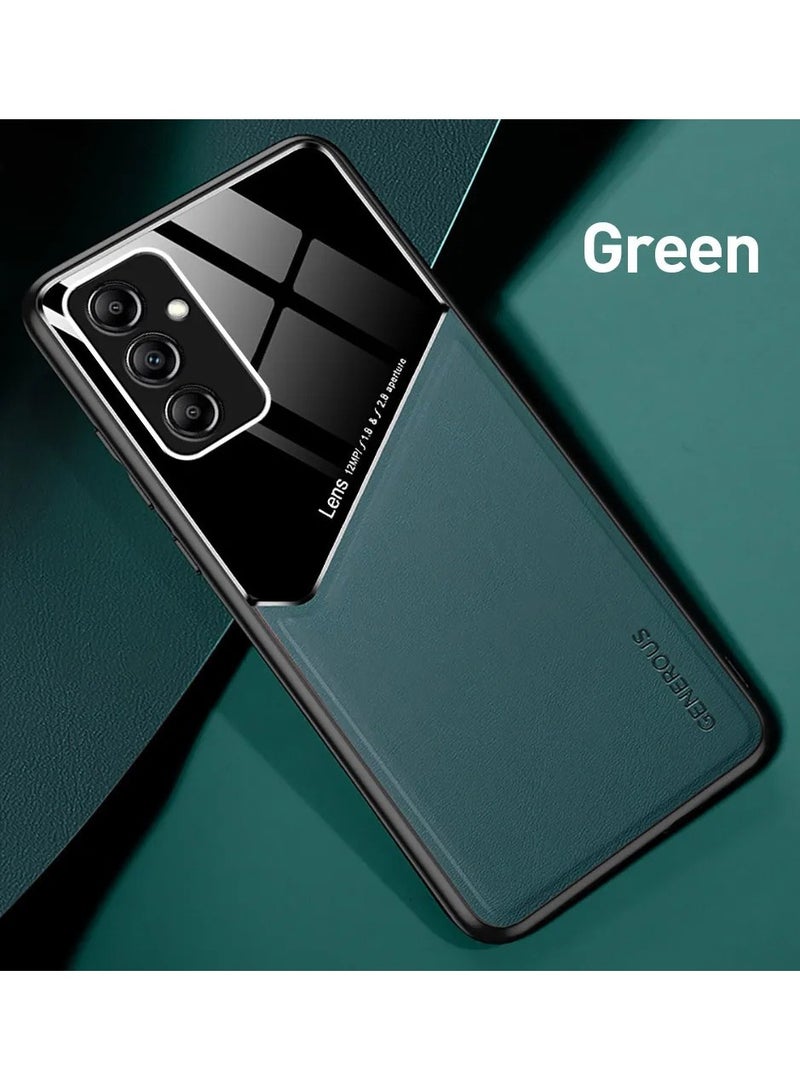 Case Compatible With Samsung Galaxy A54 Cover Luxury Leather And Glass With Car Magnetic Holder Phone Cover Soft Frame Silicone (Green) - Image 1