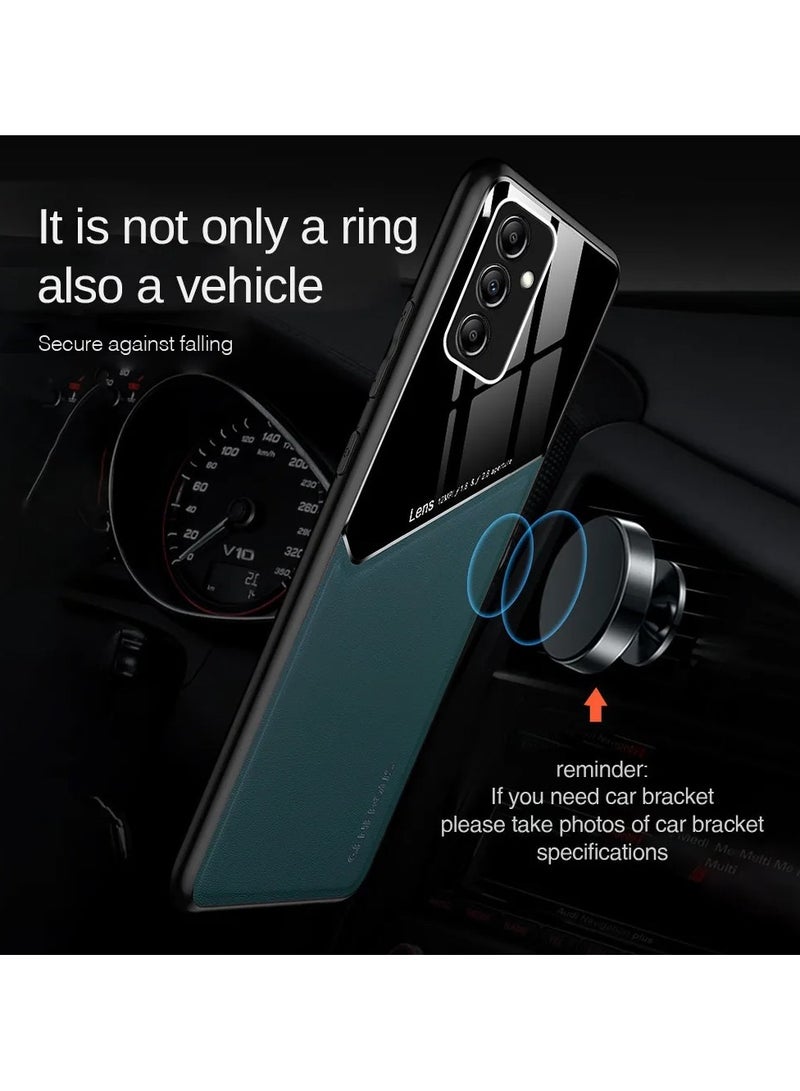 Case Compatible With Samsung Galaxy A54 Cover Luxury Leather And Glass With Car Magnetic Holder Phone Cover Soft Frame Silicone (Green) - Image 2