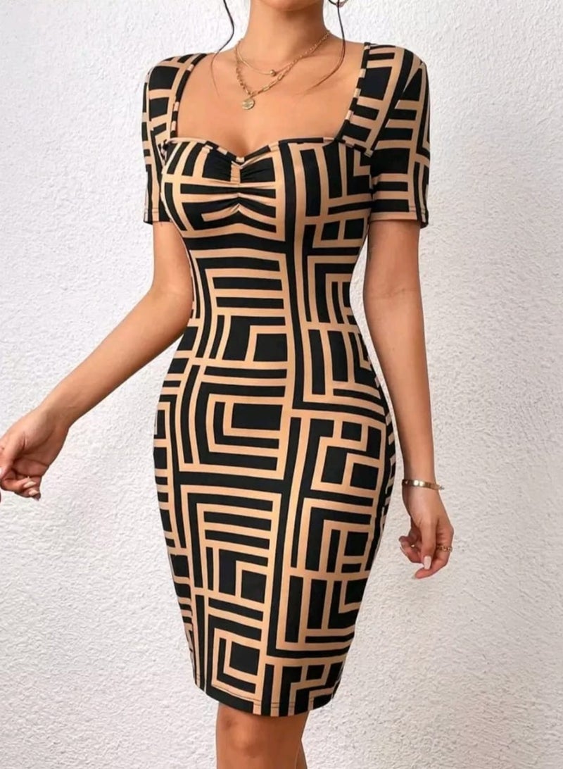 Shein SHEIN PrivéDRESS Geo Print Sweetheart Neck Bodycon Dress  - Image 4