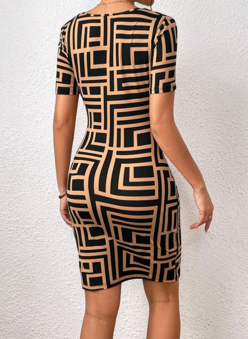 Shein SHEIN PrivéDRESS Geo Print Sweetheart Neck Bodycon Dress  - Image 5