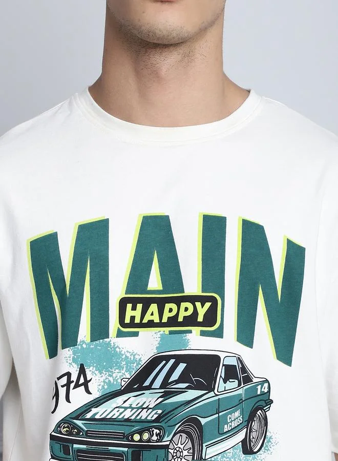 Styli Men Off White Oversized Graphic Print T-Shirt By Door74