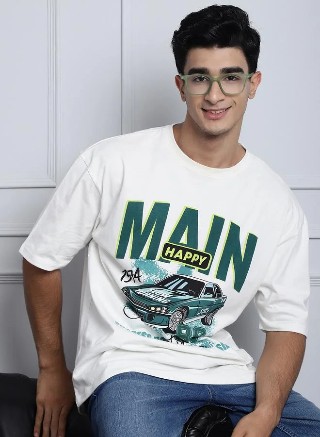 Styli Men Off White Oversized Graphic Print T-Shirt By Door74