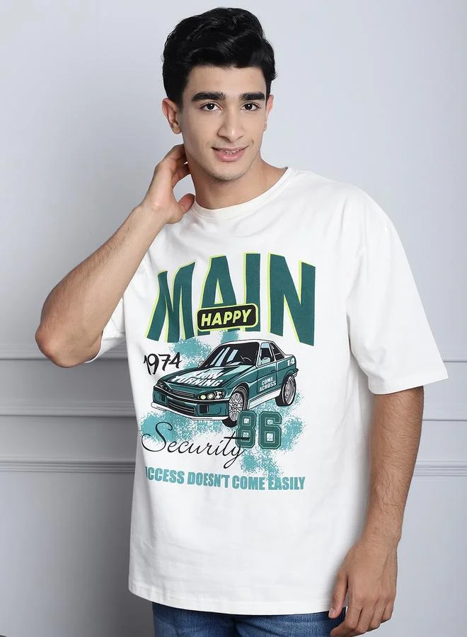 Styli Men Off White Oversized Graphic Print T-Shirt By Door74