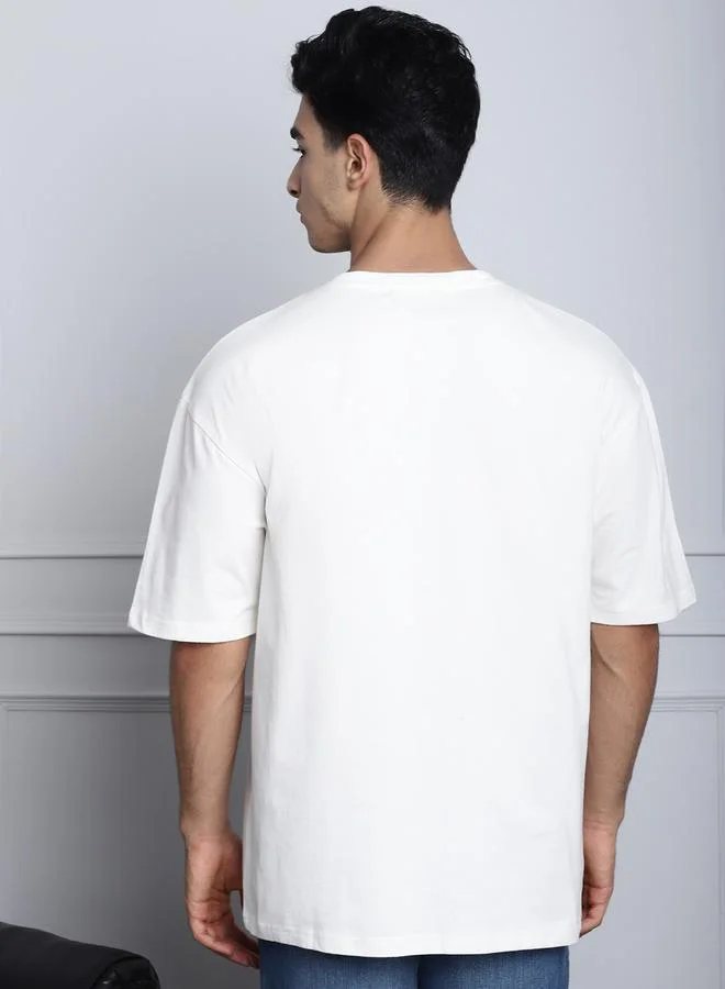 Styli Men Off White Oversized Graphic Print T-Shirt By Door74