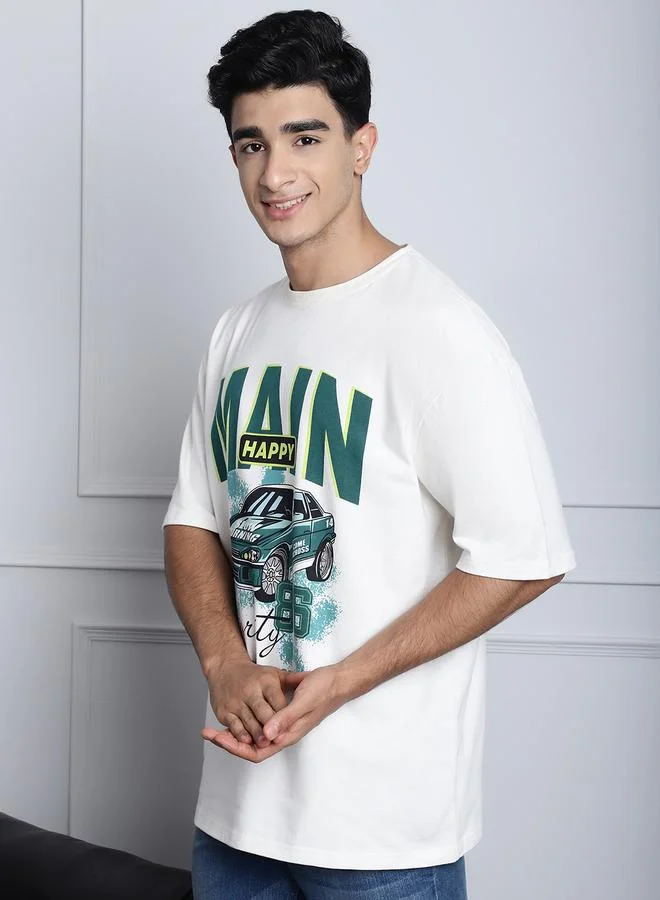 Styli Men Off White Oversized Graphic Print T-Shirt By Door74