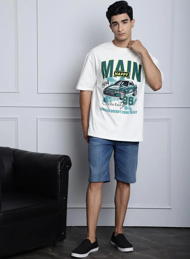 Styli Men Off White Oversized Graphic Print T-Shirt By Door74