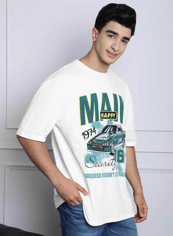 Styli Men Off White Oversized Graphic Print T-Shirt By Door74
