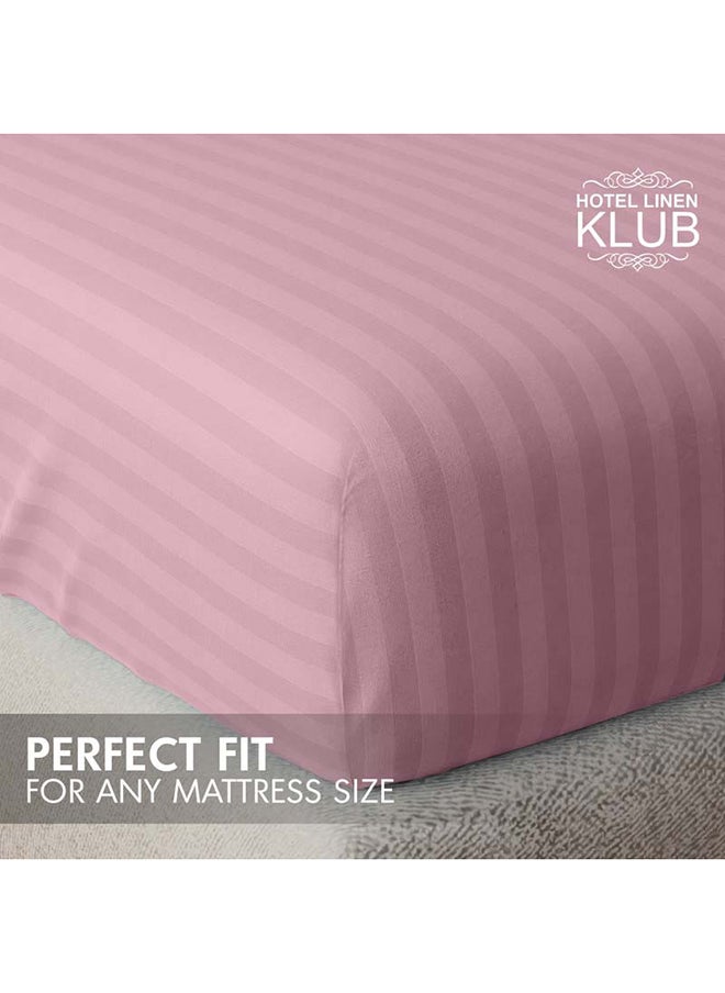 Hotel Linen Klub KRUDE Stripe Microfiber Baby Pink Fitted Sheet- King 180 x 200 cm  - Image 3