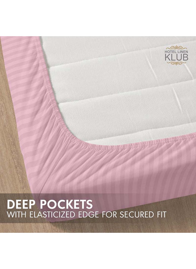 Hotel Linen Klub KRUDE Stripe Microfiber Baby Pink Fitted Sheet- King 180 x 200 cm  - Image 4