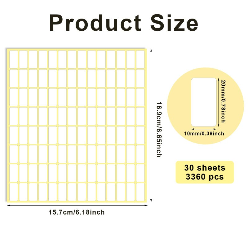 Sliverdew 30 Sheets White Labels Stickers for Writing 10 X 20 mm Small Price Tags Blank Storage Container Stickers for Jars File Folders School Office Kitchen (3360 Labels) - Image 3