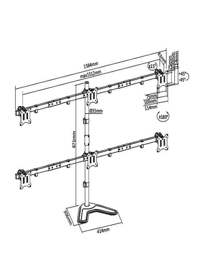 Skill Tech - SH57 T06 Free Standing Pole Mount Six-Screen Monitor Mount Tabletop Stand For Most 17"-32" Screens, VESA 100x100, Max Load Capacity 7 Kg - Image 1
