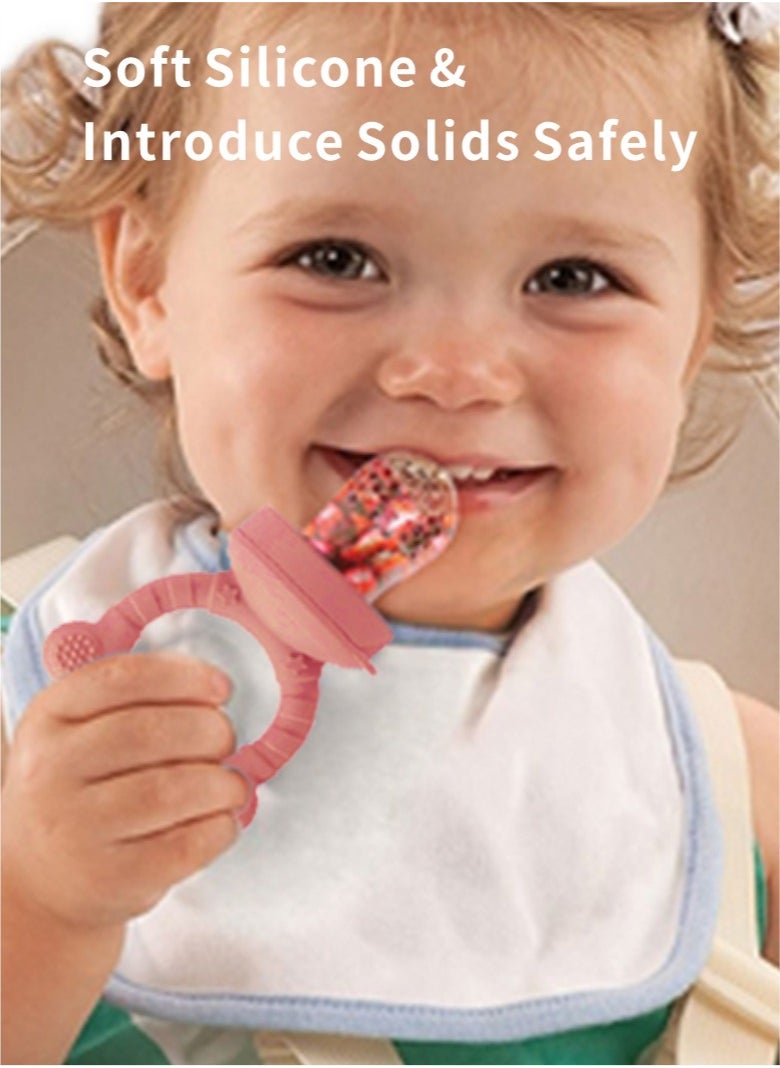 HieerBus - Baby Fruit Food Feeder & Mini Freezer Nibble Tray Combo, BPA Free Silicone Feeder for Safe Infant Self Feeding, 4 Month+ ,Pink - Image 1