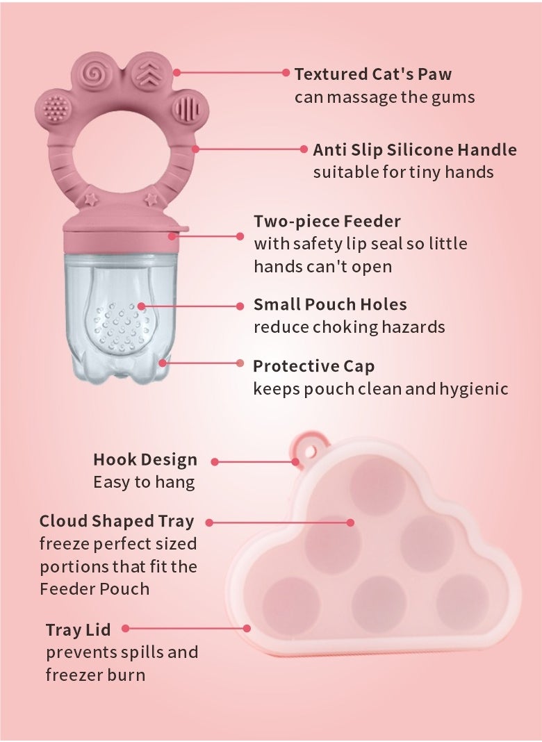 HieerBus - Baby Fruit Food Feeder & Mini Freezer Nibble Tray Combo, BPA Free Silicone Feeder for Safe Infant Self Feeding, 4 Month+ ,Pink - Image 1