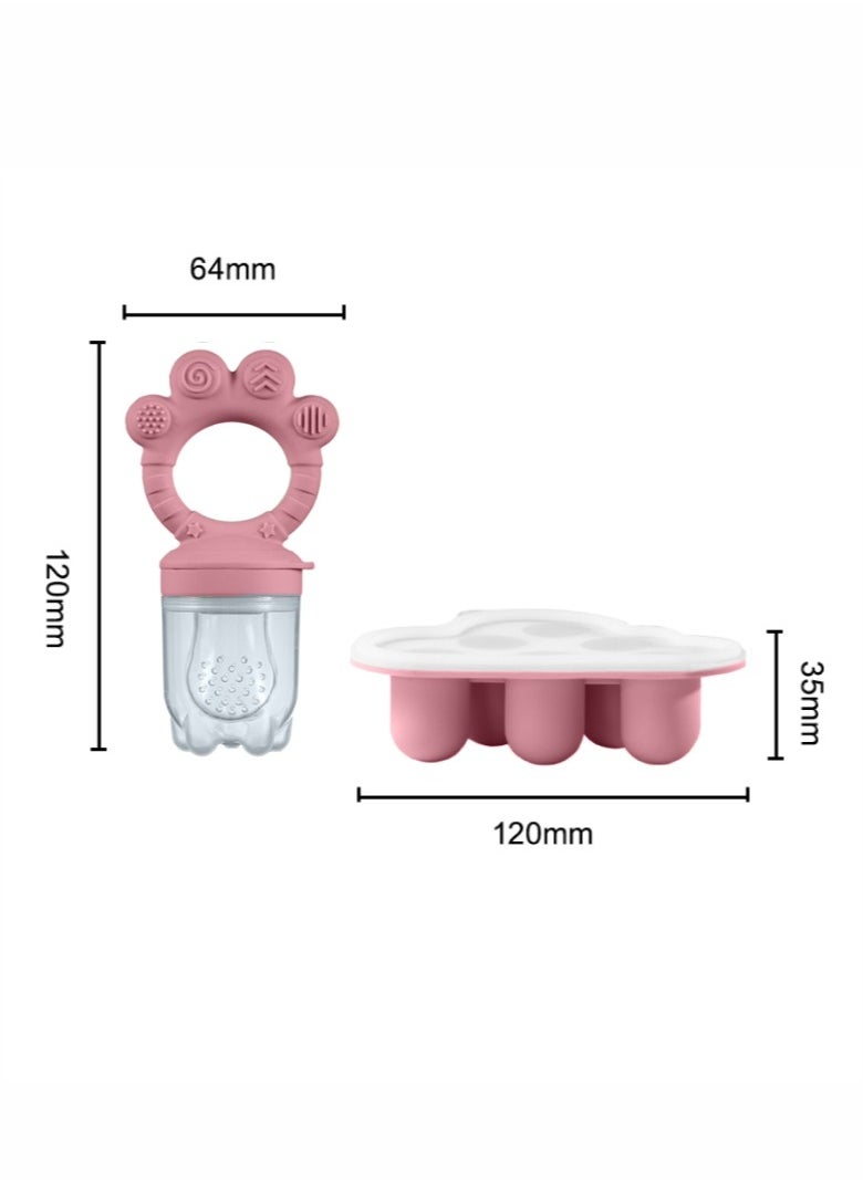 HieerBus - Baby Fruit Food Feeder & Mini Freezer Nibble Tray Combo, BPA Free Silicone Feeder for Safe Infant Self Feeding, 4 Month+ ,Pink - Image 1